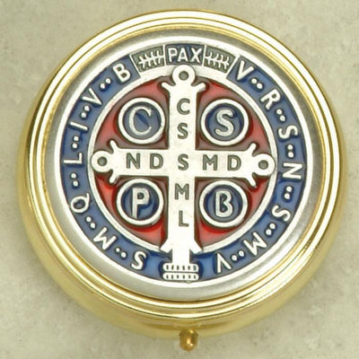 Silver toned St Benedict Enameled Pyx Small (2