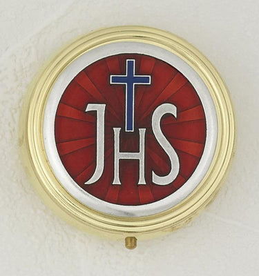 Red Enameled JHS with Cross Pyx. Approx. 2
