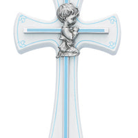 (73-10) 7" Boy Cross on White Wood - Unique Catholic Gifts