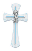 (73-10) 7" Boy Cross on White Wood - Unique Catholic Gifts