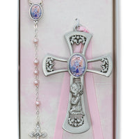 (Bs36) Pewt Girl Cros W/g.a. Rsry Set - Unique Catholic Gifts