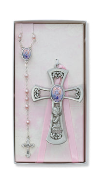(Bs36) Pewt Girl Cros W/g.a. Rsry Set - Unique Catholic Gifts