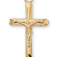 Gold over Sterling Silver Crucifix (13/16") on 18" Gold plated chain - Unique Catholic Gifts