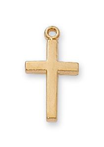 18k Gold over Sterling Silver Cross (1/2") on Gold plated16" chain - Unique Catholic Gifts