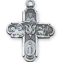 Sterling Silver 4-way Medal / Cross (3/4") on 18" chain - Unique Catholic Gifts