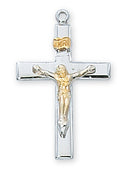 Sterling Silver  Tutone  Crucifix 18"  Chain & Box - Unique Catholic Gifts