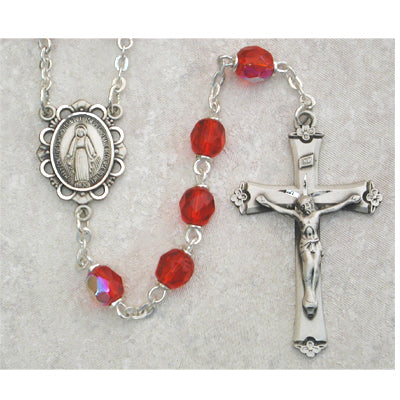 (875l-ruf) Ss 6mm Ruby/july Rosary - Unique Catholic Gifts