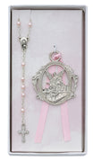 (Bs17) Pink Rosary & Crib Medal - Unique Catholic Gifts