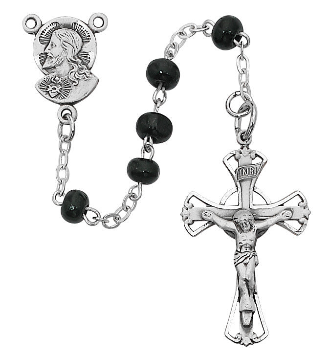 (159l-bkg) Ss 5mm Black Wood Rosary - Unique Catholic Gifts