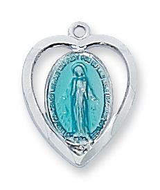 Sterling Silver Miraculous Medal with Blue Enamel  (1/2") (L426ME) - Unique Catholic Gifts