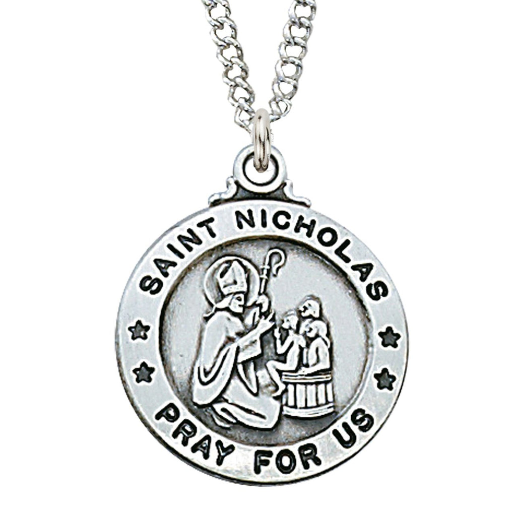 Sterling Silver St Nicholas Medal (3/4") on 20" Chain - Unique Catholic Gifts