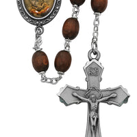 (R204df) 6x8mm Brown St. Michael Rosary - Unique Catholic Gifts