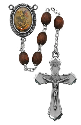 (R204df) 6x8mm Brown St. Michael Rosary - Unique Catholic Gifts