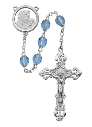 (596rf) 7mm Blue Glass Rosary - Unique Catholic Gifts
