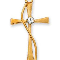 Gold over Sterling Silver Cross with Stone (1") on 18" Gold plated chain - Unique Catholic Gifts