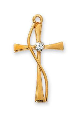 Gold over Sterling Silver Cross with Stone (1