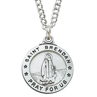 St Brendan Sterling Silver Medal 3/4" with Chain - Unique Catholic Gifts