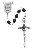 (941df) 4x6mm Black Wood Papal Rosary - Unique Catholic Gifts