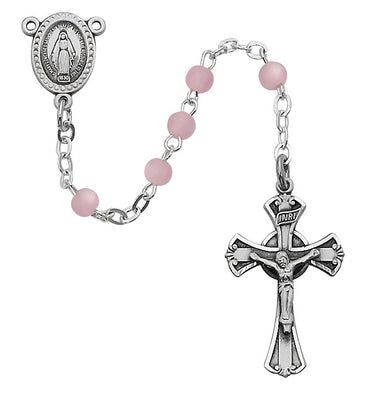 (201l-pkg) Ss 3mm Pink Pearl Rosary - Unique Catholic Gifts