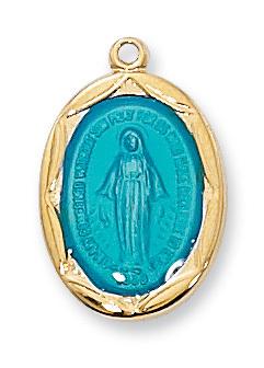Gold over Sterling Silver Blue Miraculous Medal (3/4