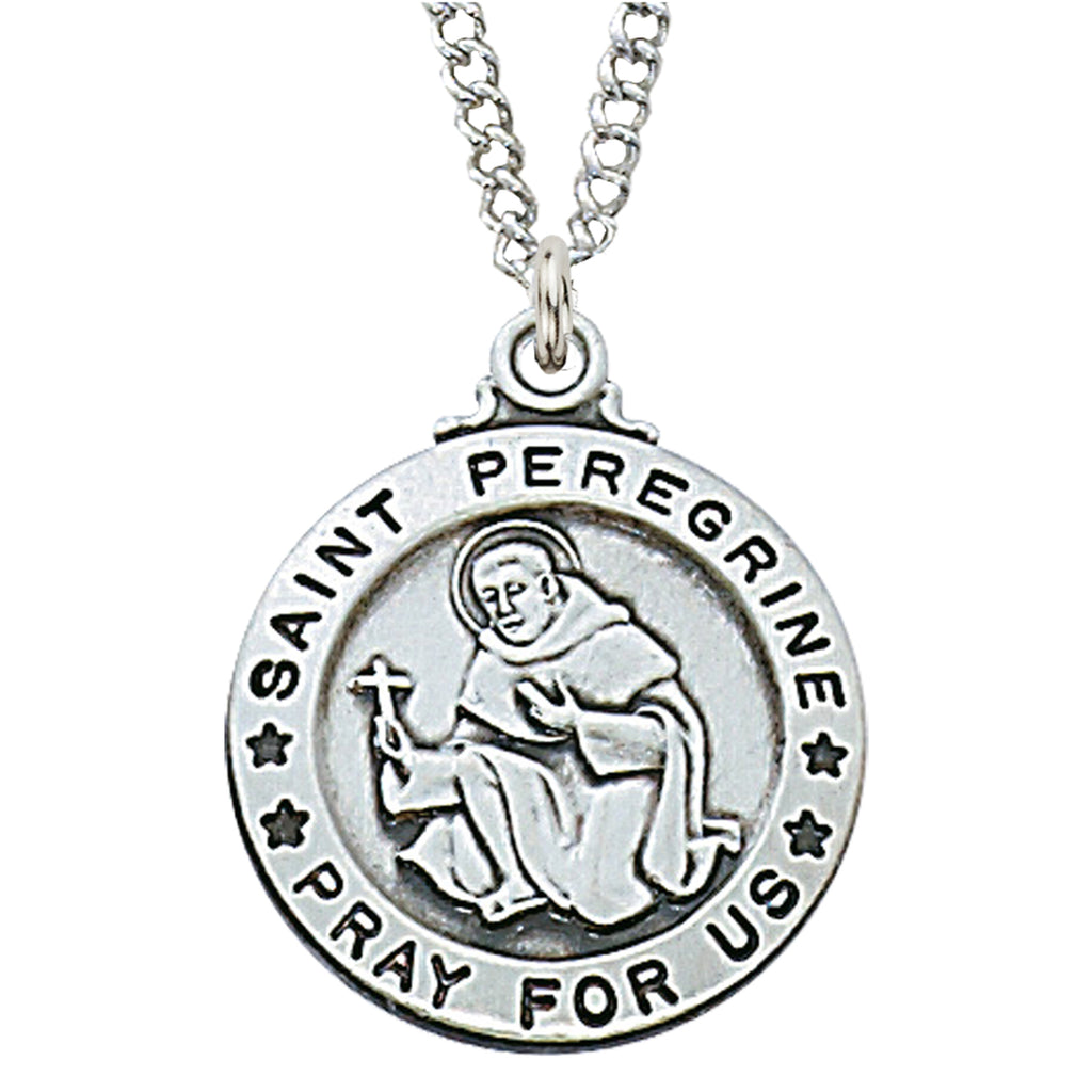 (L600pe) Sterling Silver St. Peregrine 20" Chain & Box - Unique Catholic Gifts