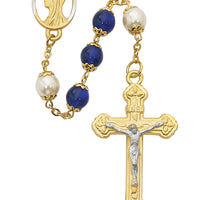 (450hf) 8mm Blue/pearl Capped Rosary - Unique Catholic Gifts