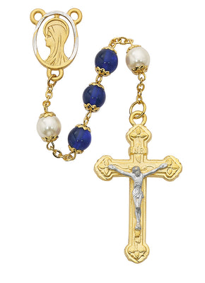 (450hf) 8mm Blue/pearl Capped Rosary - Unique Catholic Gifts
