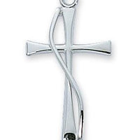 Sterling Silver Cross with Spiral Wire (1") on 28" chain - Unique Catholic Gifts