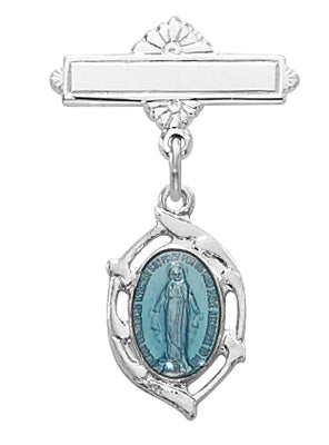 (431l) Ss Blue Mirac Rf Baby Pin - Unique Catholic Gifts