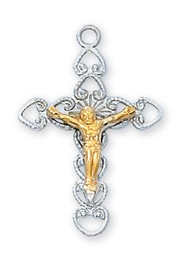Sterling Silver Crucifix Tutone Corpus (7/8") on 18" chain - Unique Catholic Gifts