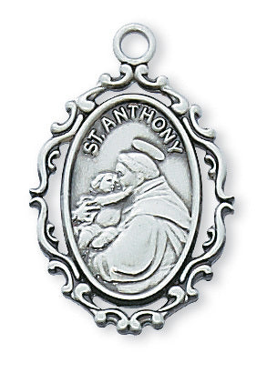 St Anthony Sterling Silver Medal 1" with Chain - Unique Catholic Gifts