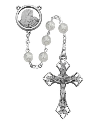 (R143asf) 7mm White Glass Rosary - Unique Catholic Gifts