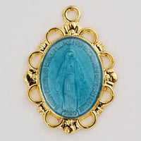 Gold over Sterling Silver Miraculous with Blue Epoxy 3/4" - Unique Catholic Gifts