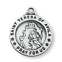 St Teresa of Avila Medal Sterling Silver 5/8" with chain - Unique Catholic Gifts