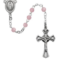 (201d-pkg) 3mm Pink Glass Rosary - Unique Catholic Gifts