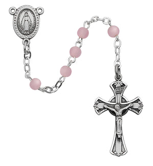 (201d-pkg) 3mm Pink Glass Rosary - Unique Catholic Gifts