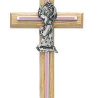 (73-05) 7" Oak Sil/pk Ol Pray Girl - Unique Catholic Gifts