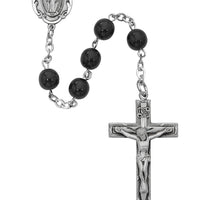 (121l-bkf) Ss 6mm Black Glass Rosary - Unique Catholic Gifts