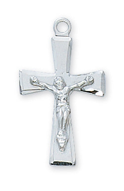 (L7053)Sterling Silver Crucifix 18"  Chain & Box - Unique Catholic Gifts
