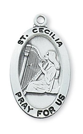 Sterling Silver St Cecilia (1") on 18 chain. Patron Saint of Music - Unique Catholic Gifts