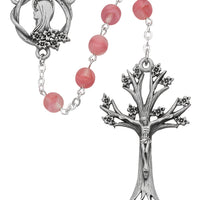 (995df) 7mm Rose Glass Dogwood Rosary - Unique Catholic Gifts