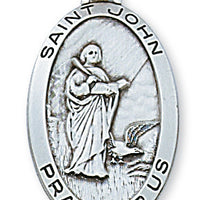 St John the Apostle Medal Sterling Silver 1-1/8X5/8"" with chain - Unique Catholic Gifts