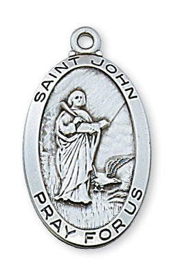 St John the Apostle Medal Sterling Silver 1-1/8X5/8