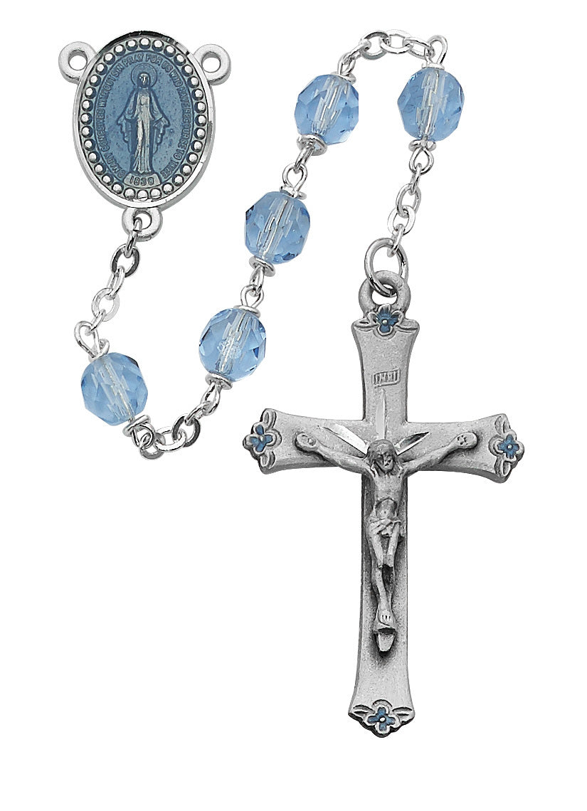 (864df) 7mm Blue Glass Rosary - Unique Catholic Gifts