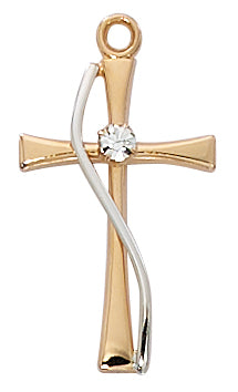 Rose Gold and Sterling Silver Cross with Crystal Stone (1