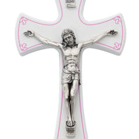 (79-67) 7" White/silver Crucifix/pink - Unique Catholic Gifts