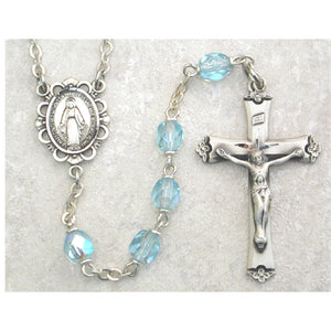 (875l-aqf) Ss 6mm Aqua/march Rosary - Unique Catholic Gifts