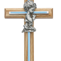 (73-06) 7" Oak Sil/bl Ol Pray Boy - Unique Catholic Gifts