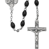 (136df) 4x6mm Black Glass Oval Rosary - Unique Catholic Gifts