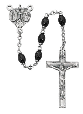 (136df) 4x6mm Black Glass Oval Rosary - Unique Catholic Gifts